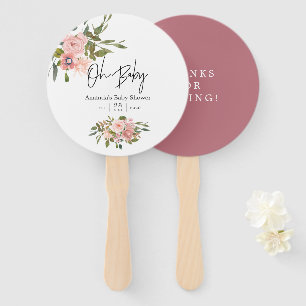 Éventail Baby-Shower aquarelle fleurs rose et or rose
