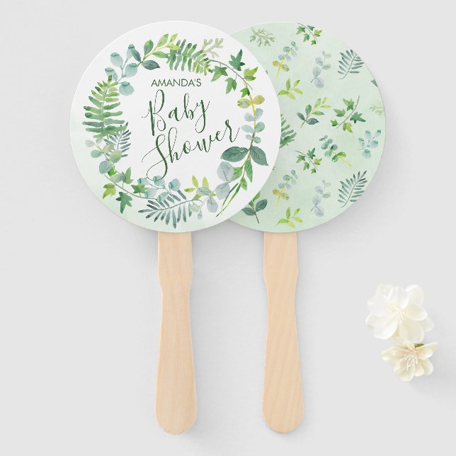 Éventail Baby shower Aquarelle Verdure couronne (Devant et derrière)