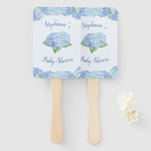 Éventail Baby shower Blue Hydrangea Personnalisé (Devant et derrière)