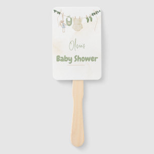 Éventail Baby shower d'aquarelle blanc et beige