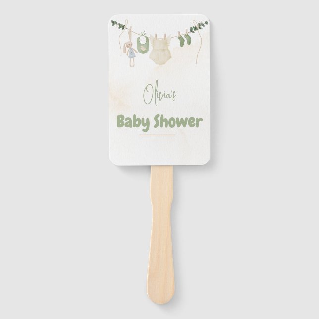 Éventail Baby shower d'aquarelle blanc et beige (Devant)