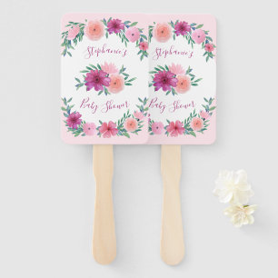 Éventail Baby shower de fleurs d'aquarelle rose Personnalis