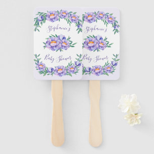 Éventail Baby shower de fleurs d'aquarelle violet personnal