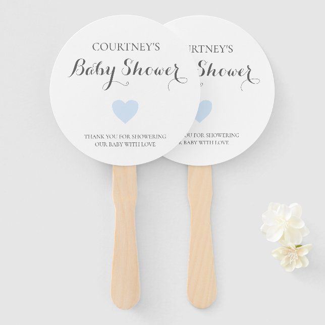 Éventail Baby shower de garçon de coeur bleu très simple (Devant et derrière)