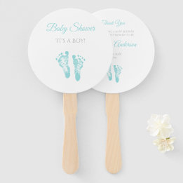 Éventail Baby shower de garçon simple Empreintes bleues pré