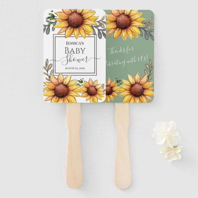 Éventail Baby shower de tournesol aquarelle (Devant et derrière)