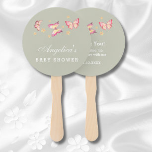 Éventail Baby shower Papillon rose Peach vert Sage