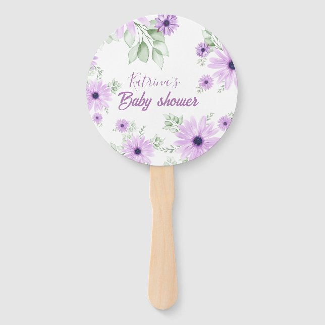 Éventail Baby shower personnalisé de fleurs d'aquarelle vio (Devant)