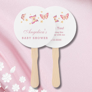 Éventail Baby shower Whimsical rose Papillon Merci