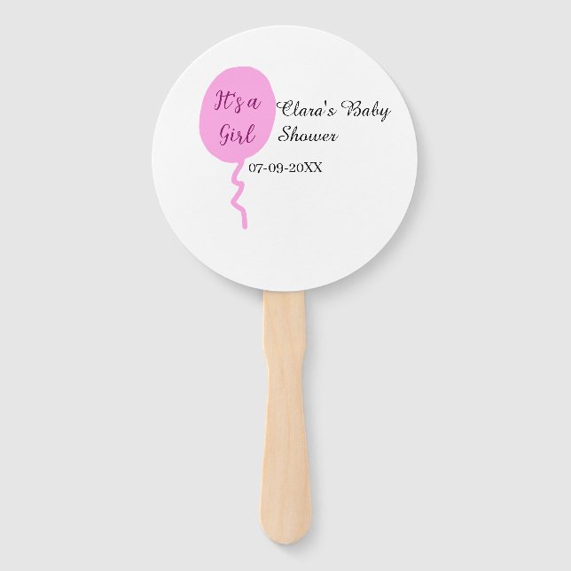 Éventail Ballon rose c'est une fille baby shower ajouter no (Devant)
