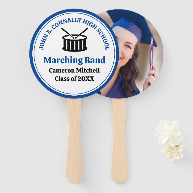 Éventail Bande de Marching du lycée bleu personnalisable (Devant et derrière)