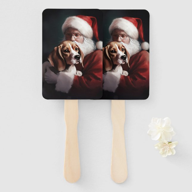 Éventail Beagle avec le Père Noël Festif Noël (Devant et derrière)