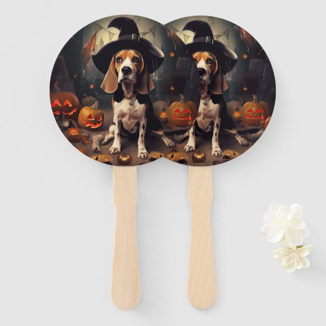 Éventail Beagle Citrouille Halloween effroi (Devant et derrière)