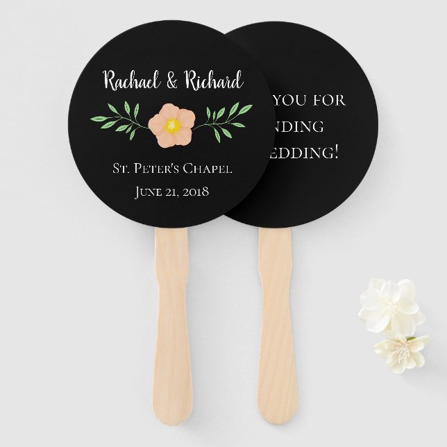 Éventail Beau Arrière - plan noir Floral Mariage (Devant et derrière)