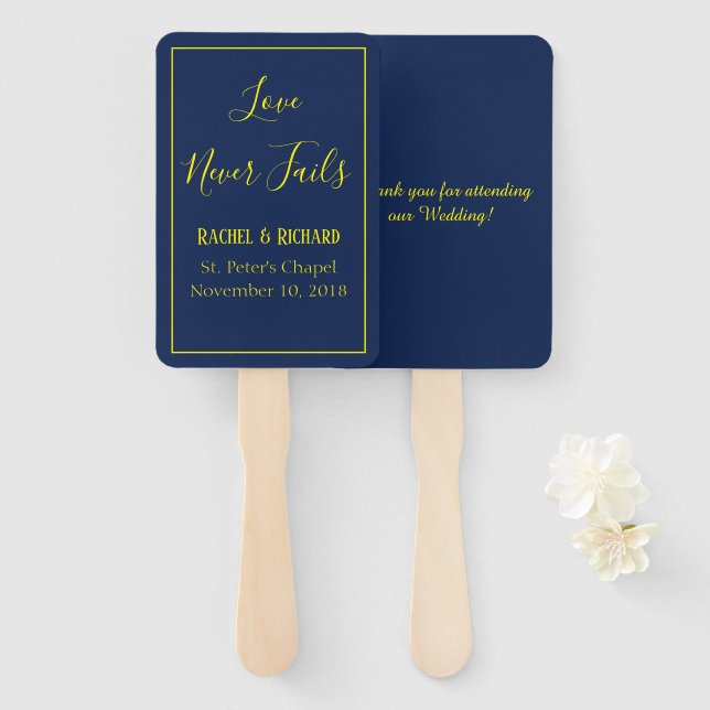 Éventail Beau Mariage bleu et jaune (Devant et derrière)