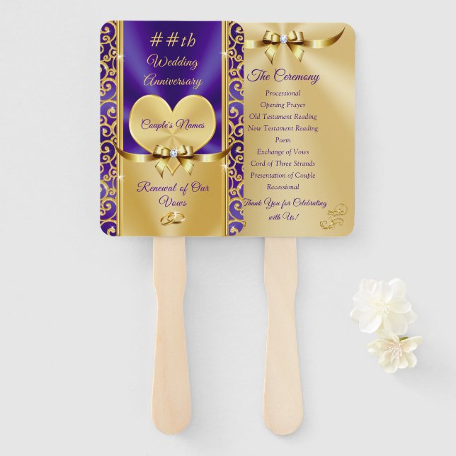 Éventail Beau violet et or Anniversaire du programme Fans (Devant et derrière)