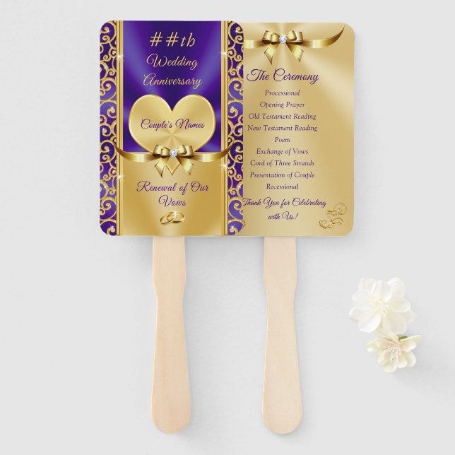 Éventail Beau violet et or Anniversaire du programme Fans (Devant et derrière)