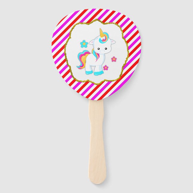 Éventail Bébé licorne, Bonbons rayures (Devant)