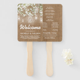 Éventail Bébé's Breath Rustic Burlap Wedding Programme