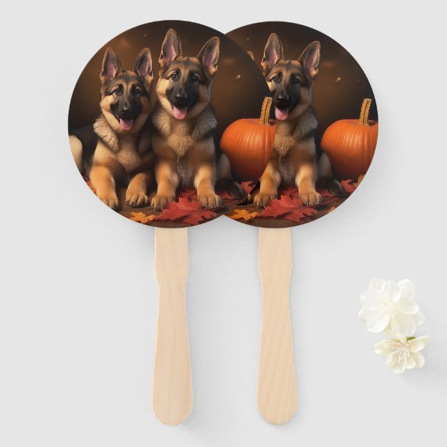 Éventail Berger Allemand Chiot Citrouille d'automne (Devant et derrière)