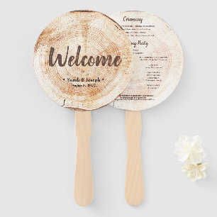 Éventail Bienvenue Wood Grain Rustic Wedding Programme