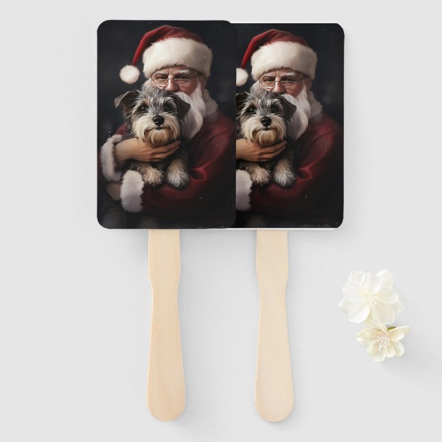 Éventail Biewer Terrier Avec Noël Festif Du Père Noël (Devant et derrière)