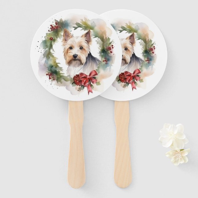 Éventail Biewer Terrier Noël Wreath Festive Pup (Devant et derrière)