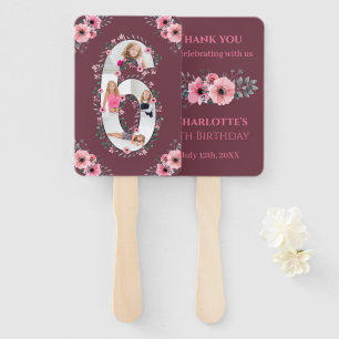 Éventail Big 6th Birthday Girl Photo Collage Fleur rose