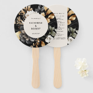 Éventail Black Gold Floral Wedding Programme Ventilateur à