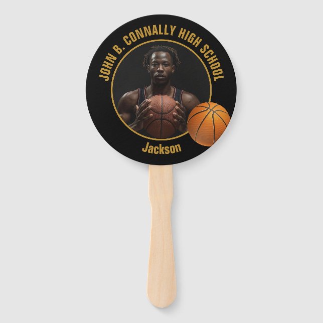 Éventail Black Gold High School Basketball Player Photo (Devant)