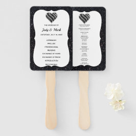 Éventail Black Parties scintillant Black White Heart Weddin