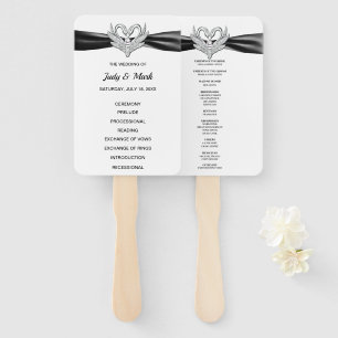 Éventail Black Ribbon Silver Swan Programme de mariage Fans