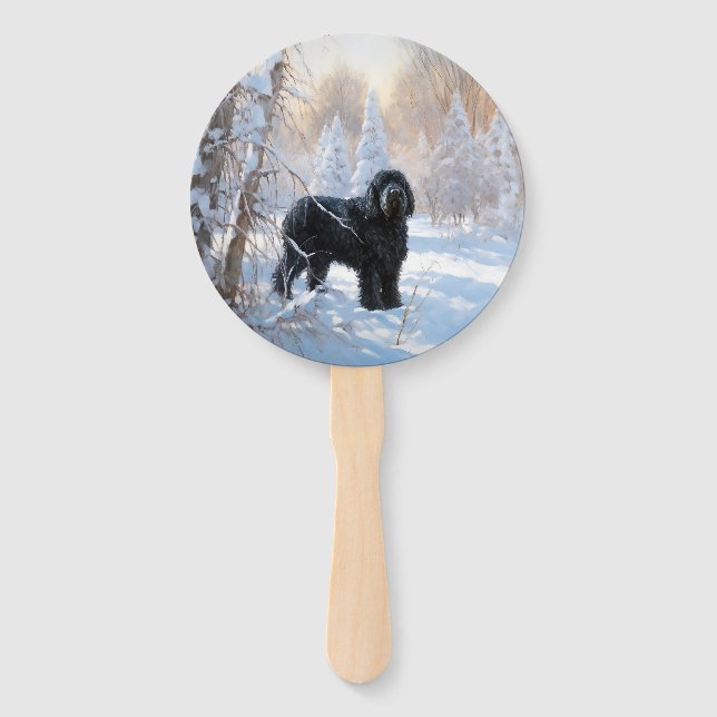 Éventail Black Russian Terrier Laisser neiger Noël (Devant)