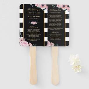 Éventail Black Stripes Pink Floral Wedding Programme