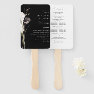 Éventail Black & White Floral Wedding Programme Noir