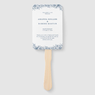 Éventail Bleu Blanc Fleur Élégant Mariage