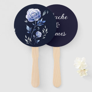 Éventail Bleu Dusty bleu marine rose bleu élégant floral