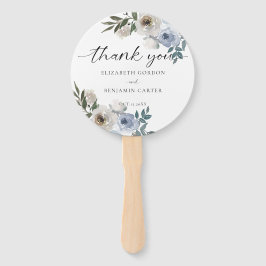 Éventail Bleu Dusty Mariage Floral Élégant Script Rustique