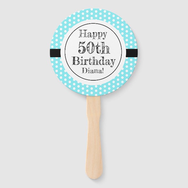 Éventail Bleu et blanc 50e anniversaire Pois (Devant)