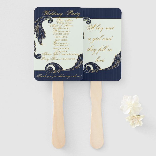 Éventail Bleu et Or  (Devant et derrière)