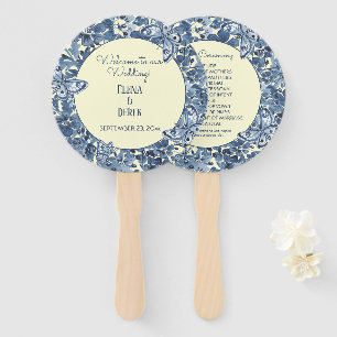 Éventail Bleu Lt Aquarelle Jaune Mariage papillon floral