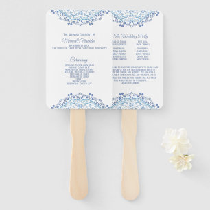 Éventail Bleu Mandala sur le programme de mariage blanc
