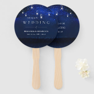 Éventail Bleu Nuit Argent Mason Jar String Mariage