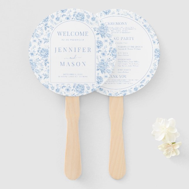 Éventail Blue Chinoiserie Porcelain Floral Wedding Programm (Devant et derrière)