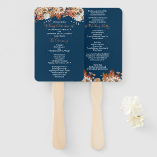 Éventail Blue Fall Floral Bouquet Programme de mariage Vent