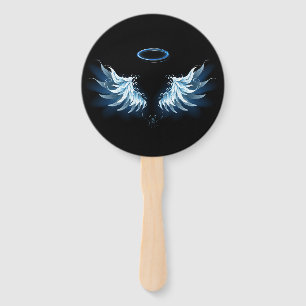Éventail Blue Glowing Angel Wings on black background