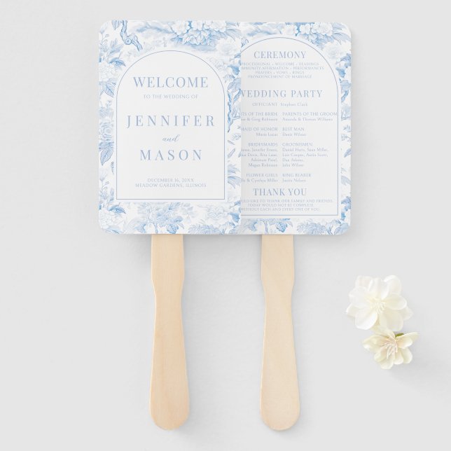 Éventail Blue Porcelain Chinoiserie Floral Wedding Programm (Devant et derrière)