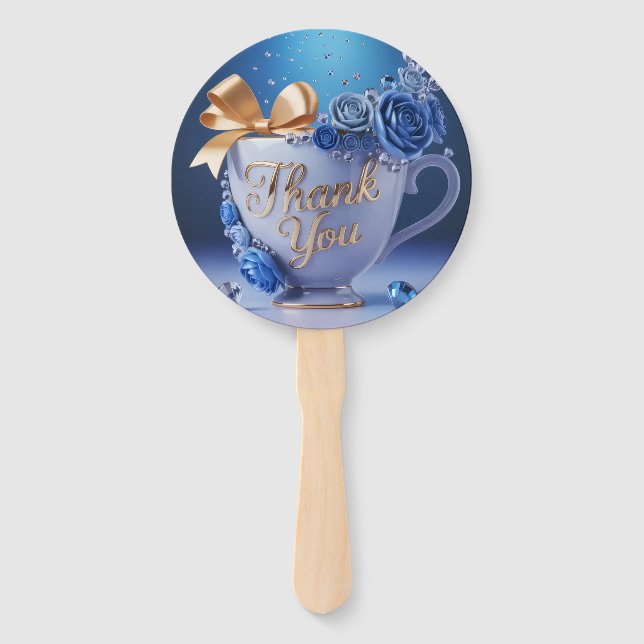 Éventail Blue Rose Teacup, Thank You, (Devant)