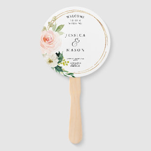 Éventail Blush Florals Round Gold Wedding Program Fan