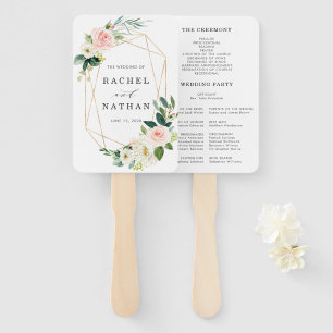 Éventail Blush White Bloom Gold Frame Wedding Programme